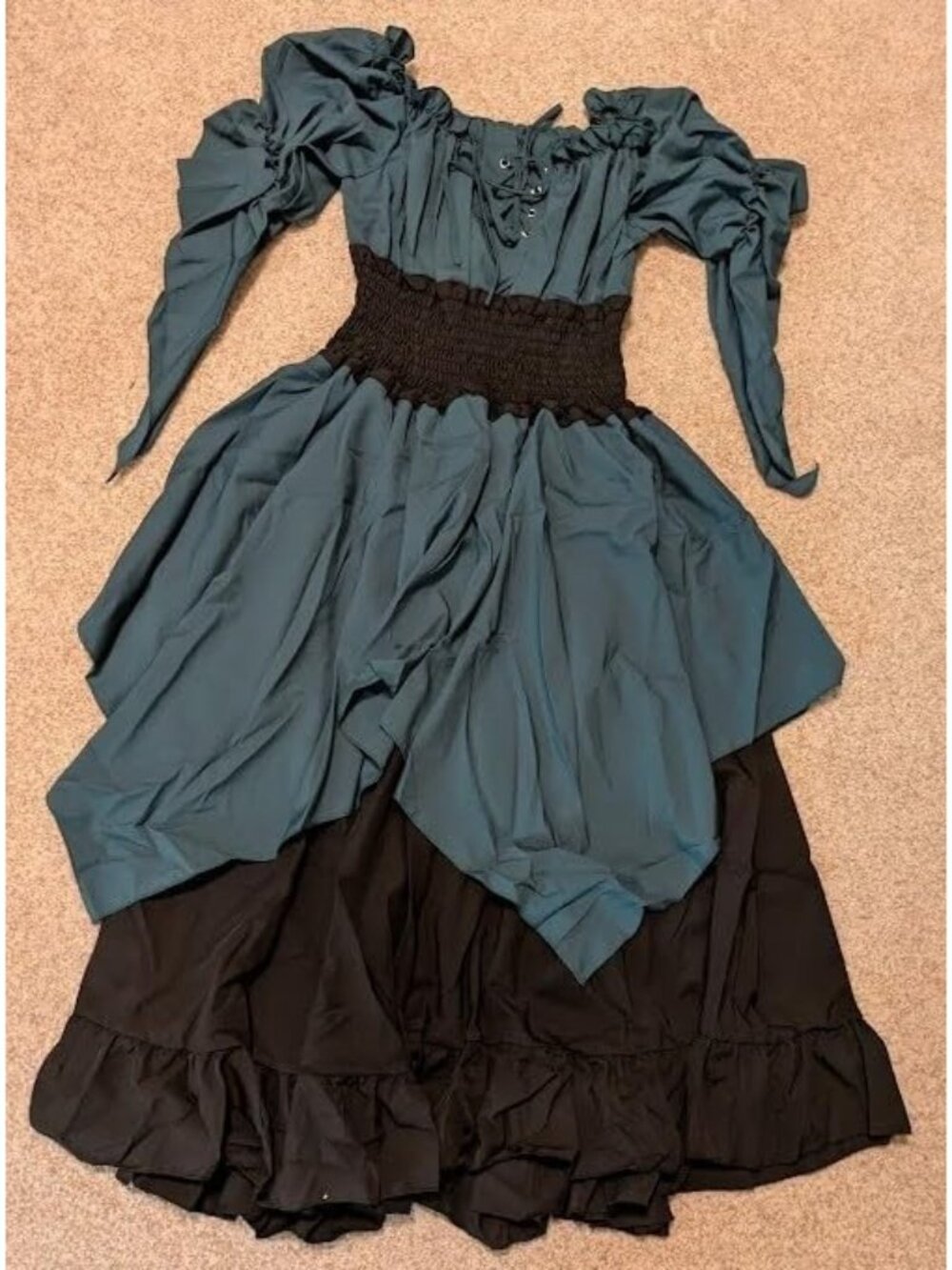 Green Renaissance Dress Medieval Costume Long Sleeve Victorian Women's MEDIUM - Picture 10 of 10